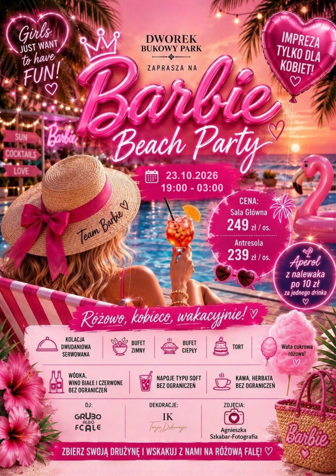 Plakat Barbie Beach Party 23 października 2026 w Dworku Bukowy Park